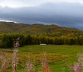 Fall colors over the Ustedalsfjorden fjord in the Buskerud region near Geilo, Norway