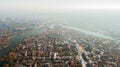 Fall colors of Park and city panorama. Aerial view