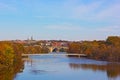 Fall colors of Potomac riverside and Key Bridge, Washington DC. Royalty Free Stock Photo