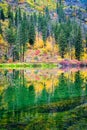 Fall colors reflect in the Wenatchee River in the Cascade Mountains Royalty Free Stock Photo
