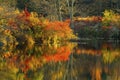 Fall colors reflected on Trout Pond in Granby, Connecticut