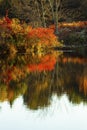 Fall colors reflected on Trout Pond in Granby, Connecticut