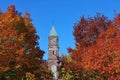 Fall colors surrounding tall brick clock tower Royalty Free Stock Photo