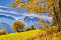 Fall coloured trees near Zdiar village under Belianske Tatras mountains during autumn Royalty Free Stock Photo