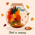 Fall is coming. Autumn forest in a jar