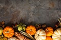 Fall copy space with pumpkins and corn Royalty Free Stock Photo