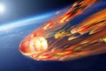 Fall, crash of a space satellite from orbit to earth.   Elements of this image were furnished by NASA Royalty Free Stock Photo