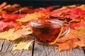 Fall creative art concept, maple leaves on table