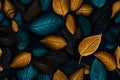 Fall dark blue and brown color leaves, colorful patterns, texture Royalty Free Stock Photo