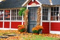 Fall decorations and fallen leaves Royalty Free Stock Photo