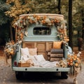Fall Digital Backdrop, Autumn Pickup Truck Digital Background