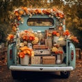 Fall Digital Backdrop, Autumn Pickup Truck Digital Background