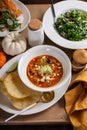 Fall dinner table with soup, salad and main dishes