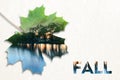 Fall double exposure in leaf and landscape with text