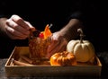 Fall Drinks in Bar - Old Fashioned Whiskey Cocktail Royalty Free Stock Photo