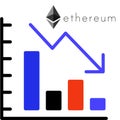 The fall of ethereum coin showing in colourful graph with icon.