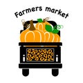 Farmers market. Quote. Truck with pumpkins. Fall season. Cute printable autumn design. Royalty Free Stock Photo