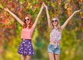 Fall Fashion. Friends Girl Having Fun.Outdoor Park Royalty Free Stock Photo