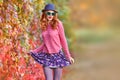 Fall Fashion. Girl Stylish Autumn Outfit. Outdoor Royalty Free Stock Photo