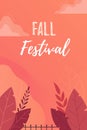 Fall Festival Poster, Invitation or Flyer. Bright autumn leaves on orange background with flat leaves. Royalty Free Stock Photo