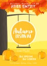 Fall Festival template. Bright colourful autumn landscape on vertical background. Template for holidays, concerts and Royalty Free Stock Photo