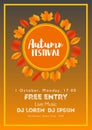 Fall Festival template. Bright colourful autumn leaves on vertical background. Template for holidays, concerts and parties. Autumn Royalty Free Stock Photo