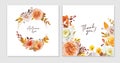 Fall flowers bouquet cards set. Watercolor vector floral illustration. Wedding invite, Thanksgiving, thank you template design. Royalty Free Stock Photo