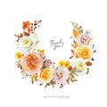 Fall flowers wreath bouquet. Watercolor vector floral illustration. Wedding invite, Thanksgiving thank you card template design. Royalty Free Stock Photo