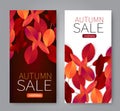 Fall flyer set. Vectical banner with red and orange leaves. Autumn sale end of season promo template.