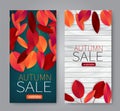 Fall flyer set. Vectical banner with red and orange leaves. Autumn sale end of season promo template.