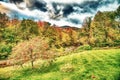 Fall Foliage across the rolling hills of Vermont. Peak fall color on a beautiful sunny day in New England Royalty Free Stock Photo