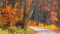 Fall foliage along scenic road through Parc de la Jacques-cartier national park in Quebec