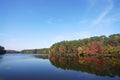 Fall foliage at Lake Johnson, a popular city park in Raleigh, NC