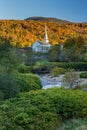 Fall Foliage landscape and Church in Stowe, Vermont