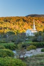 Fall Foliage landscape and Church in Stowe, Vermont