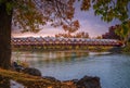 Fall Foliage By The Peace Bridge At Sunrise Royalty Free Stock Photo