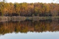 Fall foliage reflected on a lake with a glass like mirror water surface Royalty Free Stock Photo