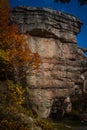 Fall foliage is seen near granite outcropping along hiking trail at Sam's Point Preserve Royalty Free Stock Photo