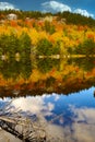 Fall foliage surrounding Lake Solitude in Newbury, New Hampshire Royalty Free Stock Photo