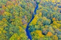 Fall forest road from above Royalty Free Stock Photo