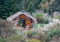 Fall garden with a house of pumpkins Royalty Free Stock Photo
