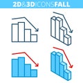 The fall graph. Flat and isometric 3d outline icon set.