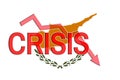 Fall graph and word crisis on the background of the flag of Cyprus. Economic crisis and recession in Cyprus