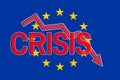 Fall graph and word crisis on the background of the flag of European Union. Economic crisis and recession in EU Royalty Free Stock Photo