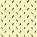 Fall of the green leaves on yellow background, seamless pattern, autumn or summer ornament Royalty Free Stock Photo