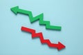 Fall and growth in business. Red arrow down, green - up Royalty Free Stock Photo