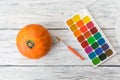 Fall Halloween crafts. One orange decorative pumpkin and bright