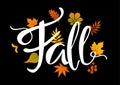 Fall handwritten leaves foliage background on black