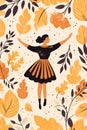 Fall happy character meditating autum leaf women active