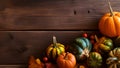 Fall Harvest: Pumpkins, Gourds, and Decor on Rustic Wood Background. created with Generative AI Royalty Free Stock Photo